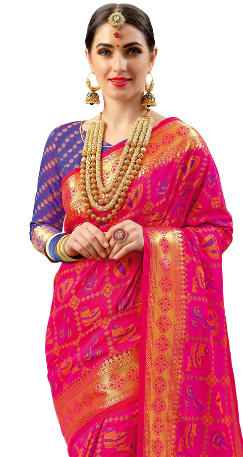 Vasthrlay Pink Banarasi Saree