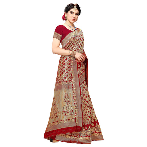 Vasthrlay Wine Kanjivaram Unstitched Saree