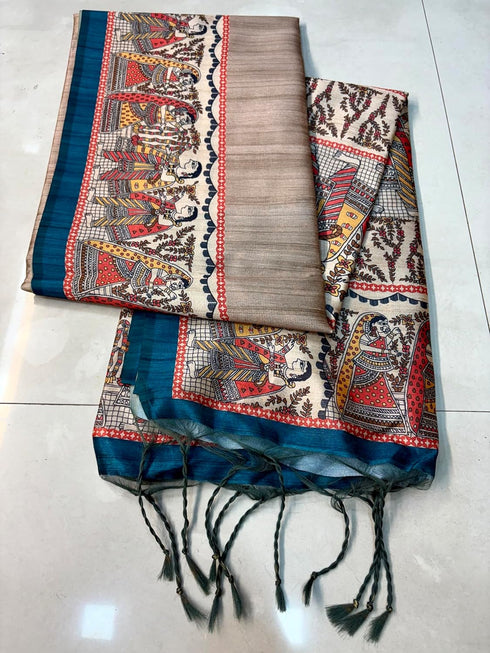 Vasthrlay Tussar Ghicha Traditional Kalamkari Madhubani