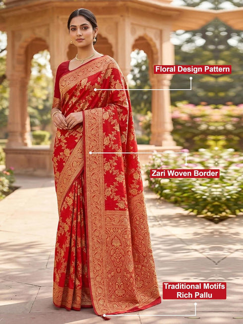 Vasthrlay Jacquard Traditional Unstitch Red Ethnic Wear