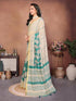 Vasthrlay Womens Off White Kathakali Print Linen Saree With Gold Zari Border And Unstitched Blouse Piece