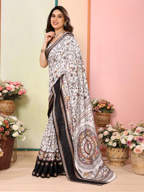 Vasthrlay White Sequins Unstitched Saree