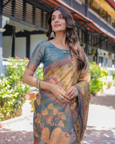 Vasthrlay Handloom Cotton Turquoise Saree