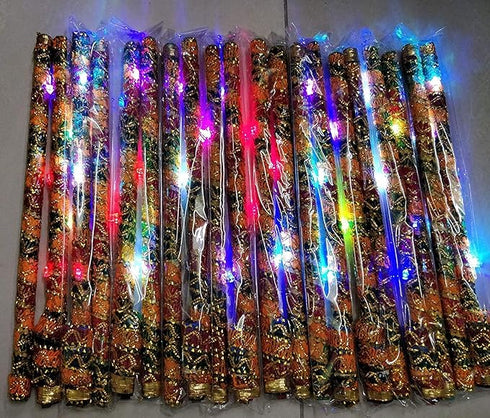 Saudeep India Brocade Lace Decorated Wooden LED Dandiya Sticks