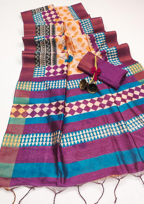 Vasthrlay Tussar Printed Conrast