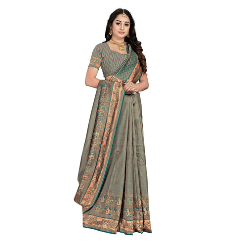 Vasthrlay Pink Kanjivaram Unstitched Saree