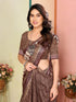Vasthrlay Brown Printed Unstitched Saree