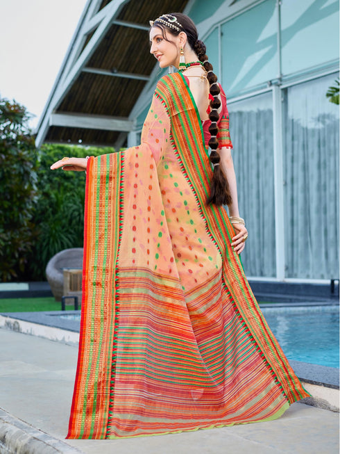 Vasthrlay Pink Cotton Saree