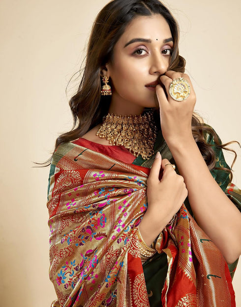 Vasthrlay Paithani Jacquard Dark Purple Saree With Unstitched Blouse Piece
