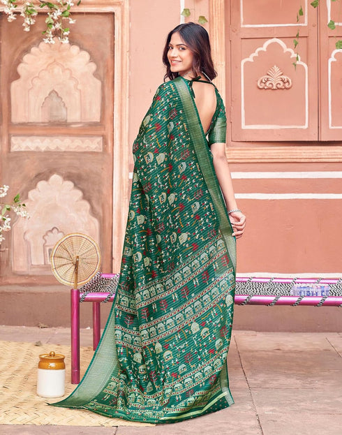 Vasthrlay Womens Printed Unstitched Navy Blue Saree