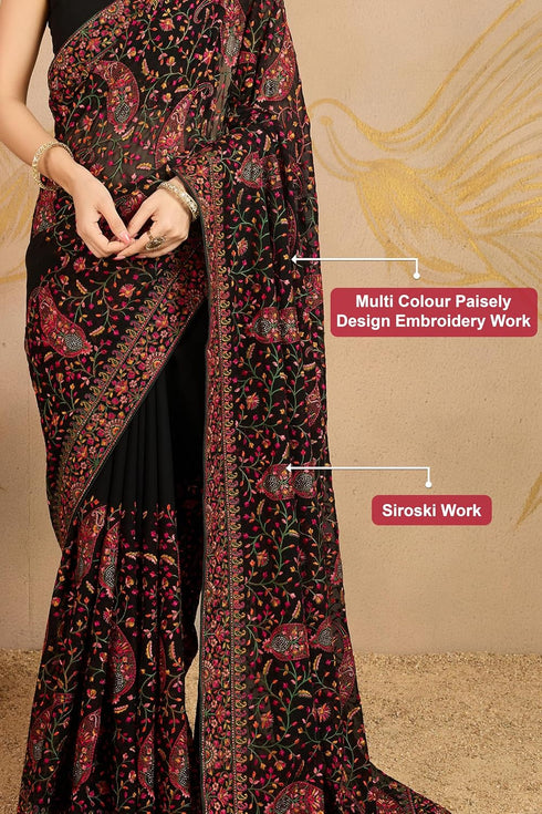 Vasthrlay Georgette Embroidery Unstitched Black Ethnic Wear