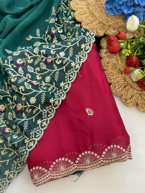 Vasthrlay Pink Georgette Embroidery Saree