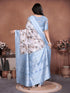 Vasthrlay White Floral Semi Sheer Chanderi Saree With Champagne Gold Zari Pallu And Unstitched Blouse Piece
