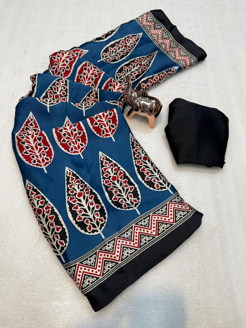 Vasthrlay Ajrakh Saree Crepe