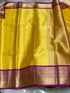 Vasthrlay Kanjivaram Silk Saree | Yellow with Pink Zari Border | Free Size