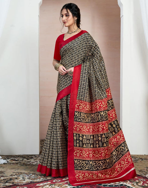 Vasthrlay Bandhani Printed Unstitched Black Saree
