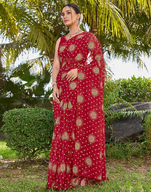 Vasthrlay Bandhani Printed Unstitched Yellow Saree