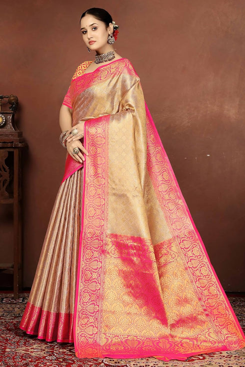 Vsathrlay Gold Kanjivaram Banarasi Festival Ethnic Wear