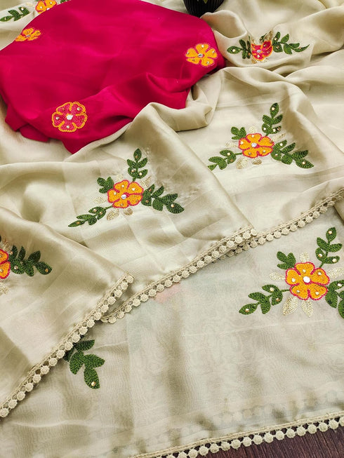 Vasthrlay Vichitra Embroidery Brown Black