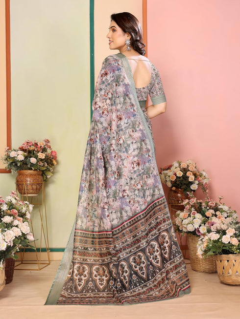 Vasthrlay Digital Printed Unstitched Brown Free Ethnic Wear