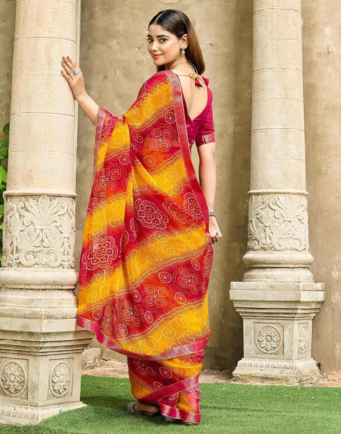 Vasthrlay Chiffon Bandhani Unstitched Green Saree