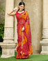 Vasthrlay Chiffon Bandhani Red And Orange Saree With Unstitched Blouse Piece