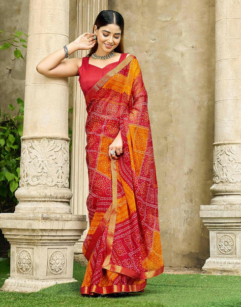 Vasthrlay Chiffon Bandhani Unstitched Green Saree