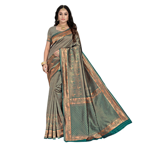 Vasthrlay Pink Kanjivaram Unstitched Saree