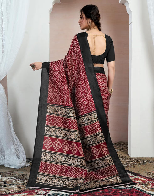 Vasthrlay Bandhani Printed Unstitched Black Saree