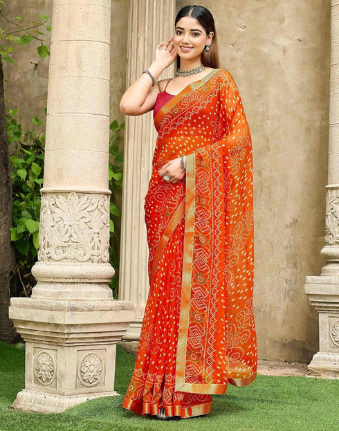 Vasthrlay Chiffon Bandhani Unstitched Green Saree