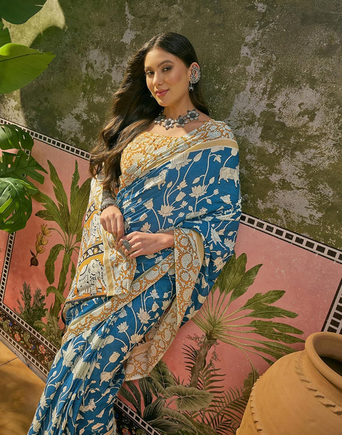 Vasthrlay Womens Printed Unstitched Maroon Saree