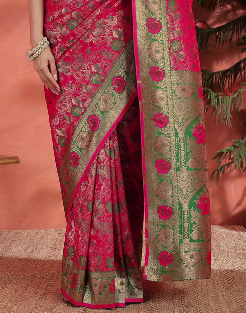 Vasthrlay Banarasi Jacquard Unstitched Pink Saree