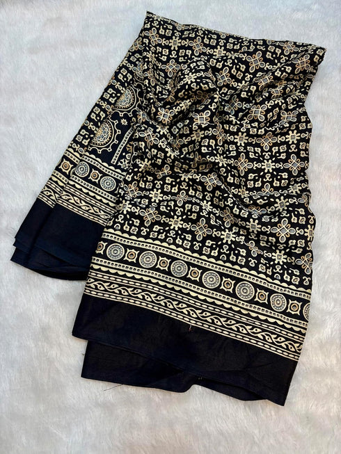 Vasthrlay Ajrakh Saree Crepe