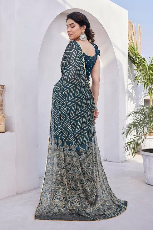 Vasthrlay Fashion Chiffon Chevron Printed Ethnic Wear