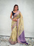 Vasthrlay Kanjivaram Organza Kalamkari Cream Purple Ethnic Wear