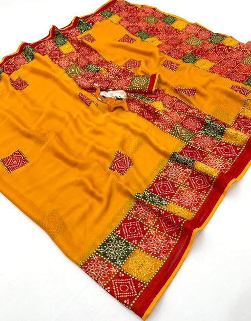 Vasthrlay Bandhani Georgette Kalamkari