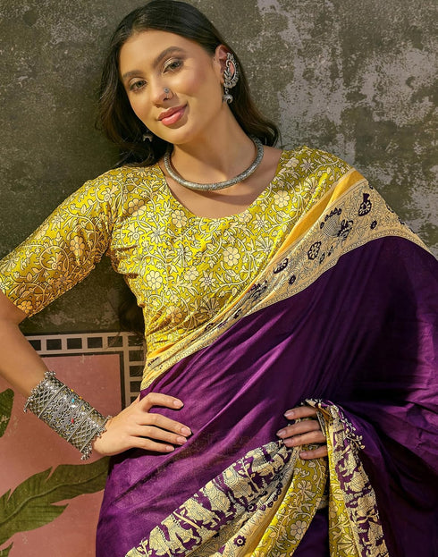 Vasthrlay Womens Printed Unstitched Maroon Saree