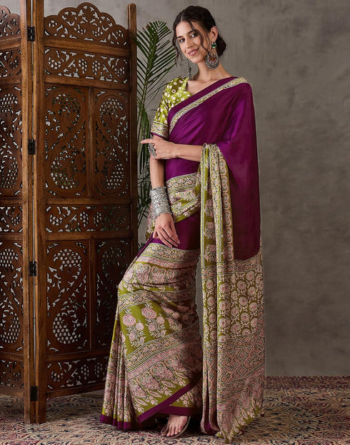 Vasthrlay Printed Tassels Unstitched Maroon Saree