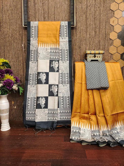 Vasthrlay Tussar Kalamkari Madhubani Border Blouse