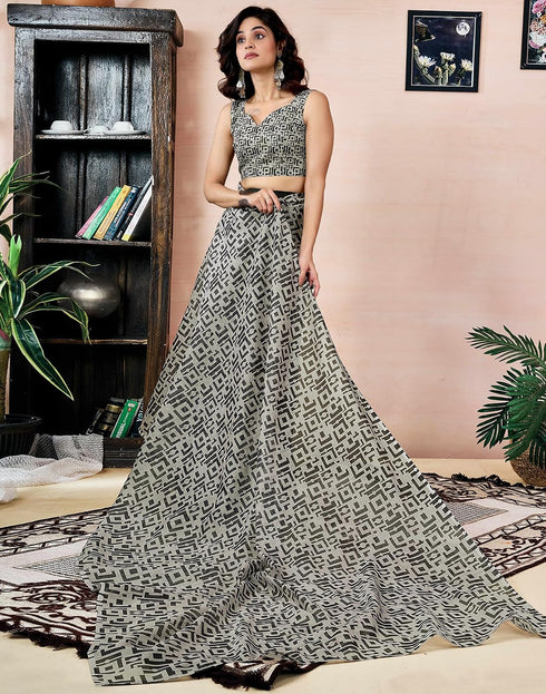 Vasthrlay Chanderi Printed Multicolour Saree With Unstitched Blouse Piece