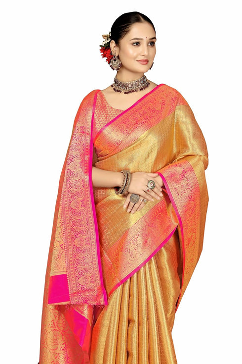 Vsathrlay Gold Kanjivaram Banarasi Festival Ethnic Wear