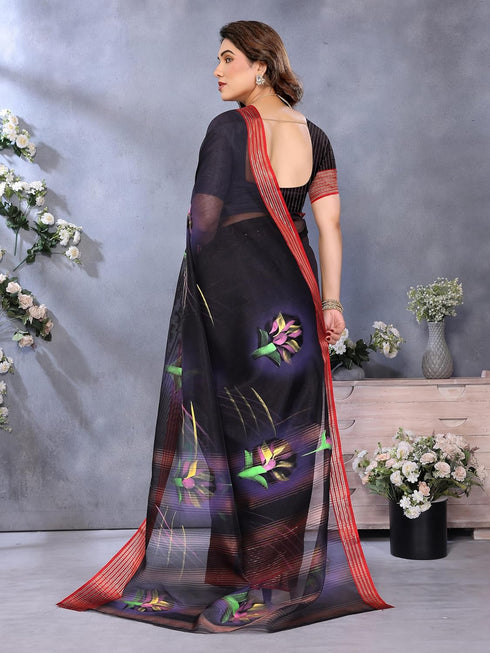 Vasthrlay Chanderi Brush Unstitched Black Free Ethnic Wear