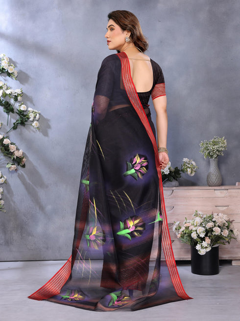 Vasthrlay Black Unstitched Saree