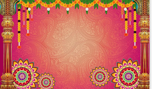 Backdropon Hanging Flowers with Rangoli Design