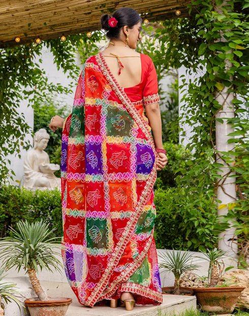 Vasthrlay Georgette Embroidery Unstitched Red Saree