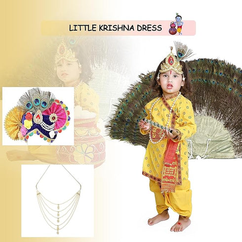 Raj Fancy Dresses Krishna Dress for Kids, Baby Krishna Dress for Janmashtami with Krishna Mukut