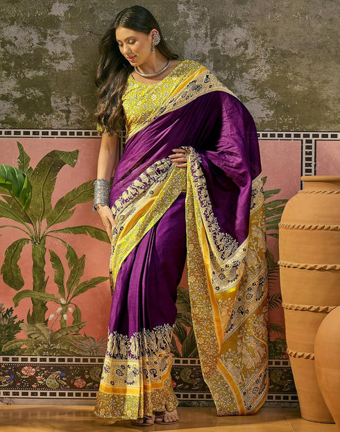 Vasthrlay Womens Printed Unstitched Maroon Saree