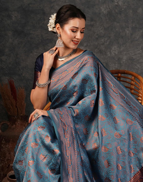 Vasthrlay Banarasi Kanjeevaram Unstitched Beige Saree