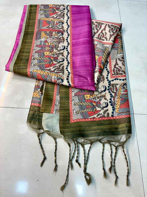 Vasthrlay Tussar Ghicha Traditional Kalamkari Madhubani
