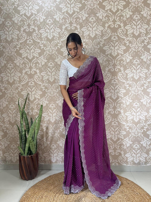Vasthrlay Georgette Embellishments Scalloped Traditional